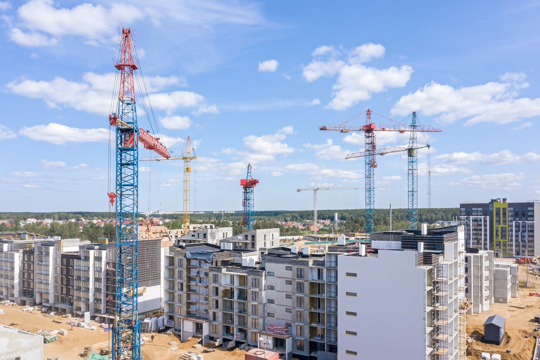 city infrastructure development. construction of modern apartments. aerial view